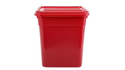 Sharps container for biohazard disposal, red plastic with lid, medical safety item, Transparent background, PNG file