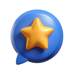 3d render of a blue speech bubble with a gold star symbol on black background