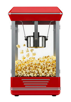 Retro red popcorn machine with fresh popcorn isolated on transparent background