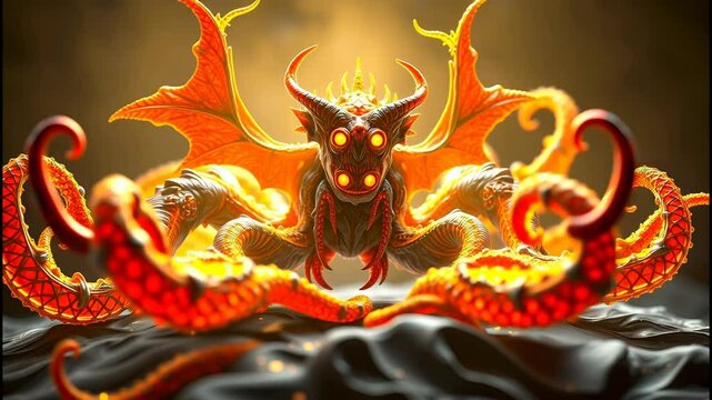 a dragon with flames on it ' s head and wings