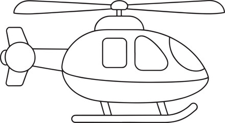 Cartoon helicopter outline drawing in fun aviation theme for kids