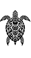 Fototapeta premium Black and white graphic illustration of a sea turtle with detailed shell and flipper patterns.