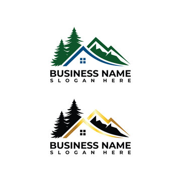 Luxury real estate mountain logo design template