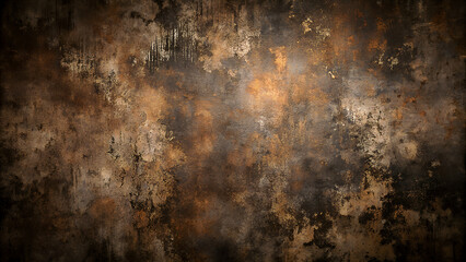 Textured grunge background with distressed metallic copper and dark brown tones and subtle golden highlights