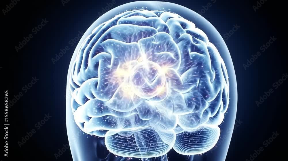 Poster human head profile with glowing brain and neural network connections on a dark background image
