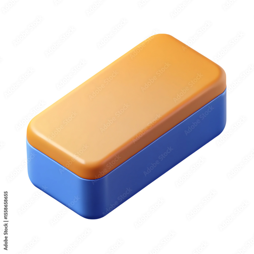 Poster 3d rendered minimalist rectangular box with rounded corners and orange and blue color scheme
