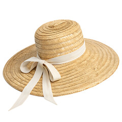 An old-fashioned straw hat for a farmer or gardener for sun protection isolated on a transparent background png