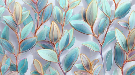 Light blue and gold leaves creating a nature inspired textured background