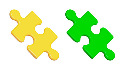 Obraz premium 3d jigsaw puzzle piece green and yellow on isolated background. Stock vector illustration.