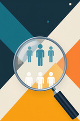 Magnifying Glass Examining People Figures for HR Recruitment, employee search, talent acquisition, team building and human resources concepts.
