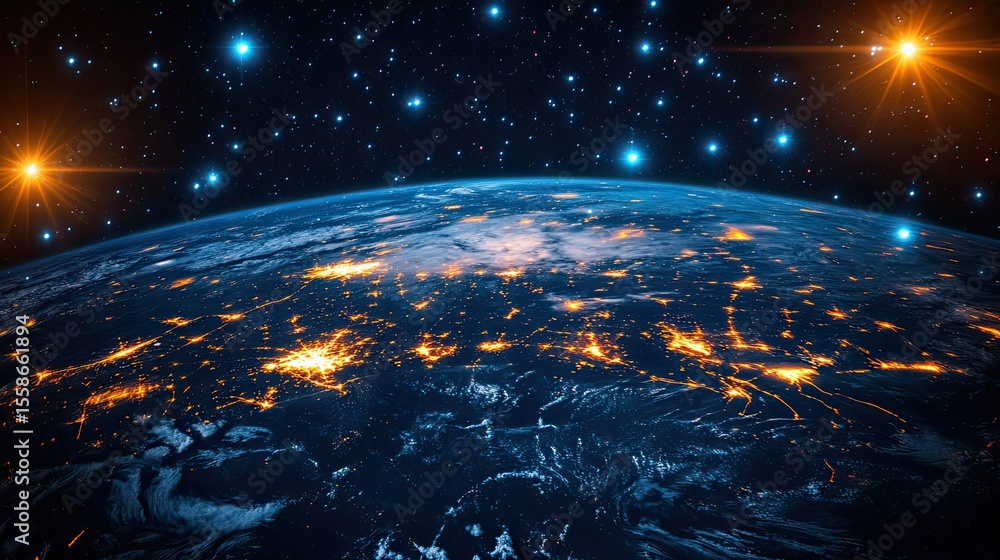 Poster planet earth surrounded by digital network connections representing global data and connectivity