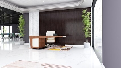 3d office minimalist room with wooden design interior