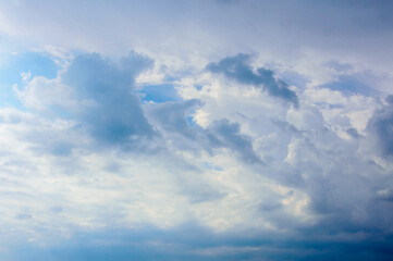 Peaceful Cloudy Sky with Subtle Light and Soft Cumulus Clouds in Natural Blue Gradients Ideal for...