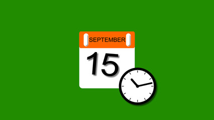 4K calendar animation September date 15 2025 illustration . black background clean and stunning 4k illustration .	