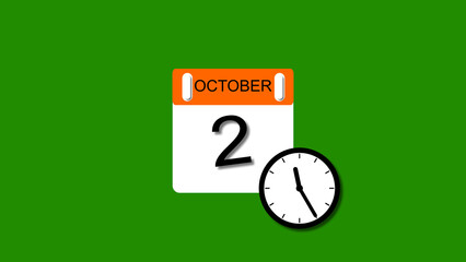4K calendar animation October date 2 2025 illustration . black background clean and stunning 4k...