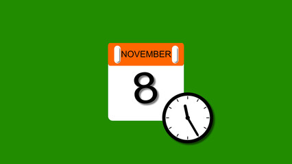 4K calendar animation November date 8 2025 illustration . black background clean and stunning 4k illustration .	