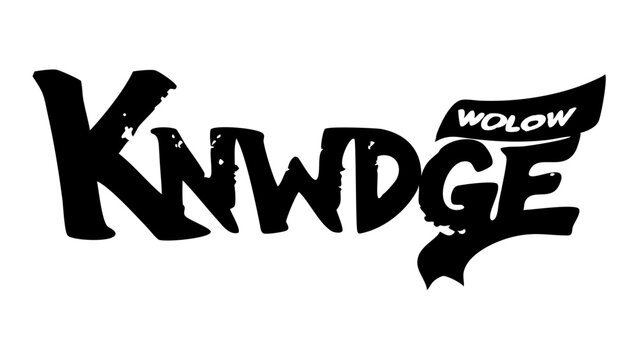 Black and white graphic featuring the word knowledge with wolow on a wing shape above it silhouette