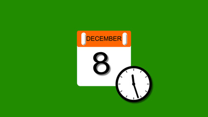 4K calendar animation December date 8 2025 illustration . black background clean and stunning 4k illustration .	