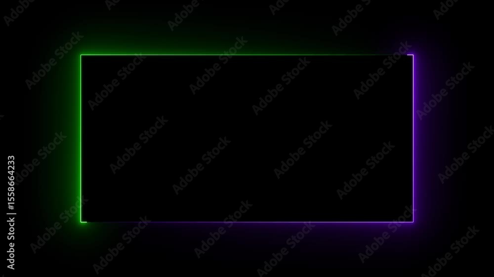 Poster abstract glowing neon light rectangle frame animation, neon light effect isolated on a dark backgrou