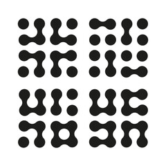 Set of Metaball icons. Connected dots symbols isolated on white background. Abstract circles flat patterns. Design minimalist elements, template. Graphic illustration. Logo trendy design.