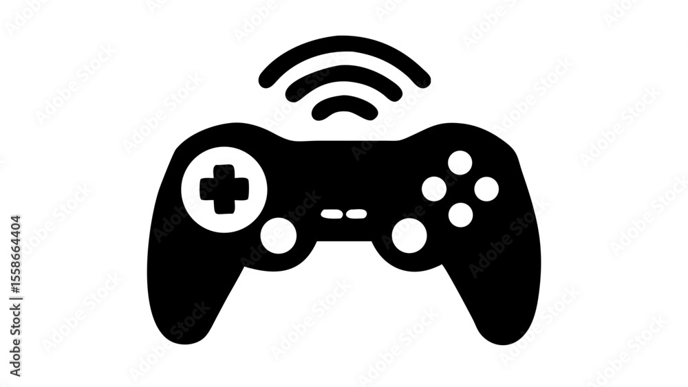 Aufkleber black and white illustration of a wireless game controller with directional pad and buttons design i