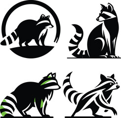 A Collection of Stylized Raccoon Illustrations in Black and White A Showcase of Wildlife Artistry