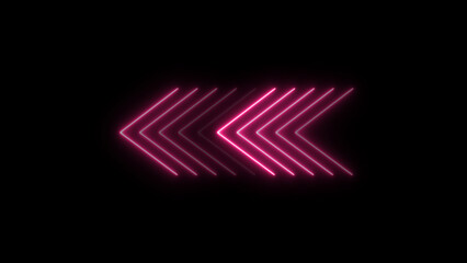 Seamless loop. Glowing neon Arrow icon neon glowing arrows. Direction banner. Directional sign arrow points to the left.	
