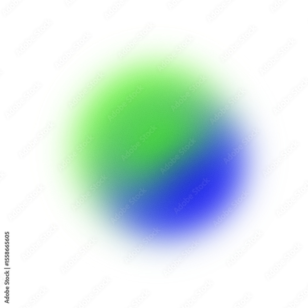 Aufkleber Green and blue abstract gradient sphere with blur and noise on transparent background. Futuristic glowing shape for digital art, UI design, and web graphics