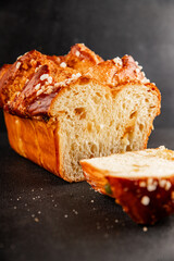 Brioche sweet baked dessert fluffy baked goods fresh delicious gourmet food background on the table...