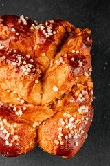 Brioche sweet baked dessert fluffy baked goods fresh delicious gourmet food background on the table...
