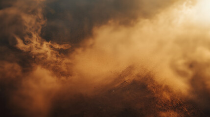 Obraz premium Toxic particles spreading through the sky, a hazy sunset backdrop, air pollution threat.