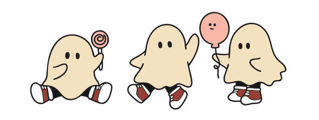 Cartoon, element, ghost in a cloak, autumn, Halloween, illustration, cute picture, hand-painted