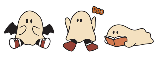 Cartoon, element, ghost in a cloak, autumn, Halloween, illustration, cute picture, hand-painted