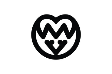 A black and white emblem featuring a stylized heart shape and v shapes