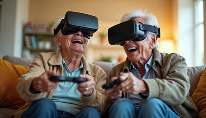 Elderly Couple Enjoying Virtual Reality at Home