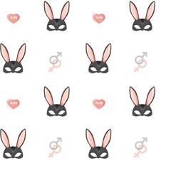 Cute Bunny Mask & Gender Symbols Seamless Pattern – Playful Love Icons on White