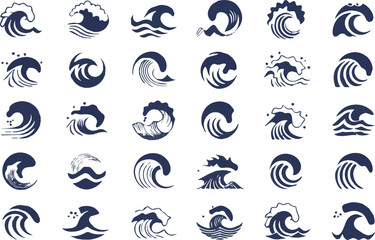 Ocean waves vector set illustration of sea wave icon design graphic element art