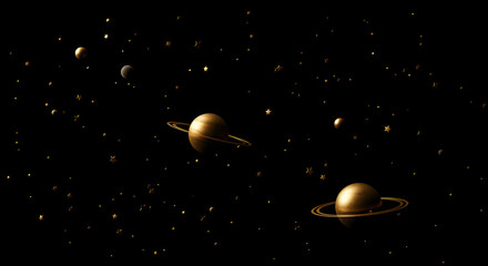 Space particles floating silently with glowing gold trails in an interstellar void.