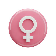 A pink button displays the white female symbol, representing gender equality and women's rights in a minimal design, transparent background