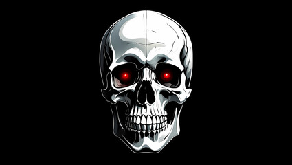 Fototapeta premium A metallic skull with glowing red eyes is isolated on black
