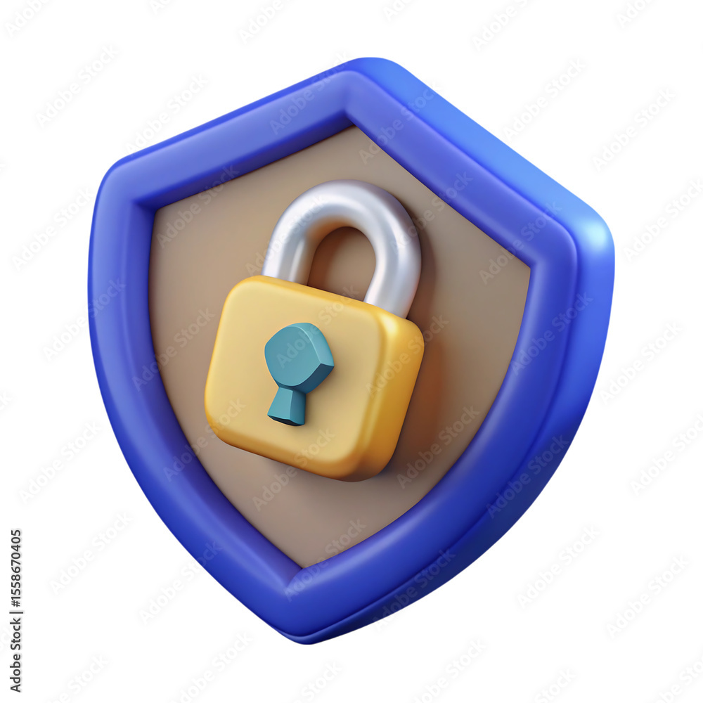 Poster 3d rendered illustration of a secure padlock and shield representing data protection concept