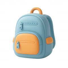 Stylized 3D claymorphic backpack design with soft hues and functional details on a transparent background