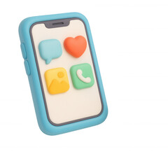 3D claymorphic icon of a mobile phone with colorful application symbols on a transparent background