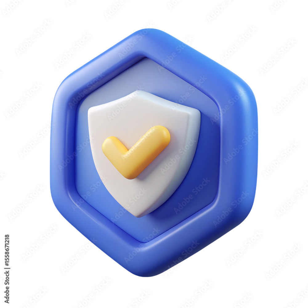 Poster 3d rendered shield icon with check mark representing security and protection in digital space