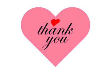 thank you - thank you word, text or lettering on pink heart shaped tag. Vector script and handwritten typography. Thank you word for sticker, card, sign, banner. Isolated.

