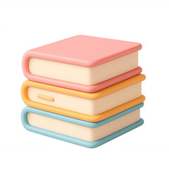 Colorful claymorphic books stacked on transparent background for creative design and educational themes