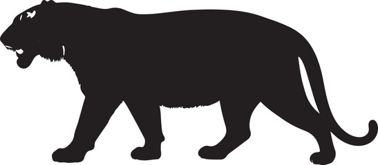 Indochinese tiger in silhouette pure white background.