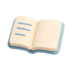 3D claymorphic open book icon with soft colors on a transparent background, designed for digital and educational themes