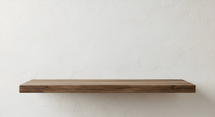 Rustic Wooden Shelf Against White Wall Empty Display Space