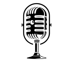 Retro Microphone Sign Vector Icon Classic Broadcast Mic with Stand in Vintage Style Illustration